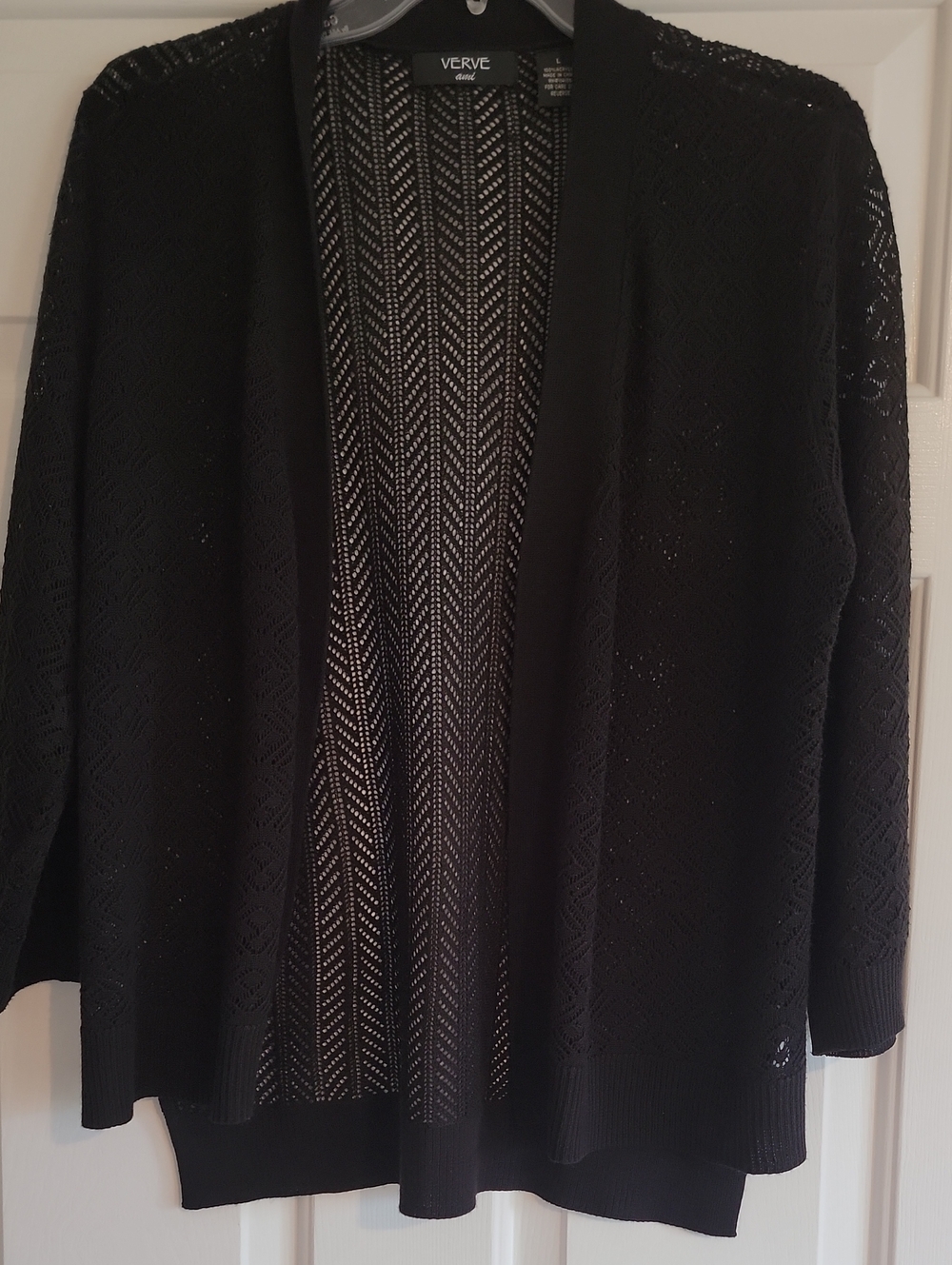 Verve Ami Black Open-Front Lightweight Knit Cardigan, Size L